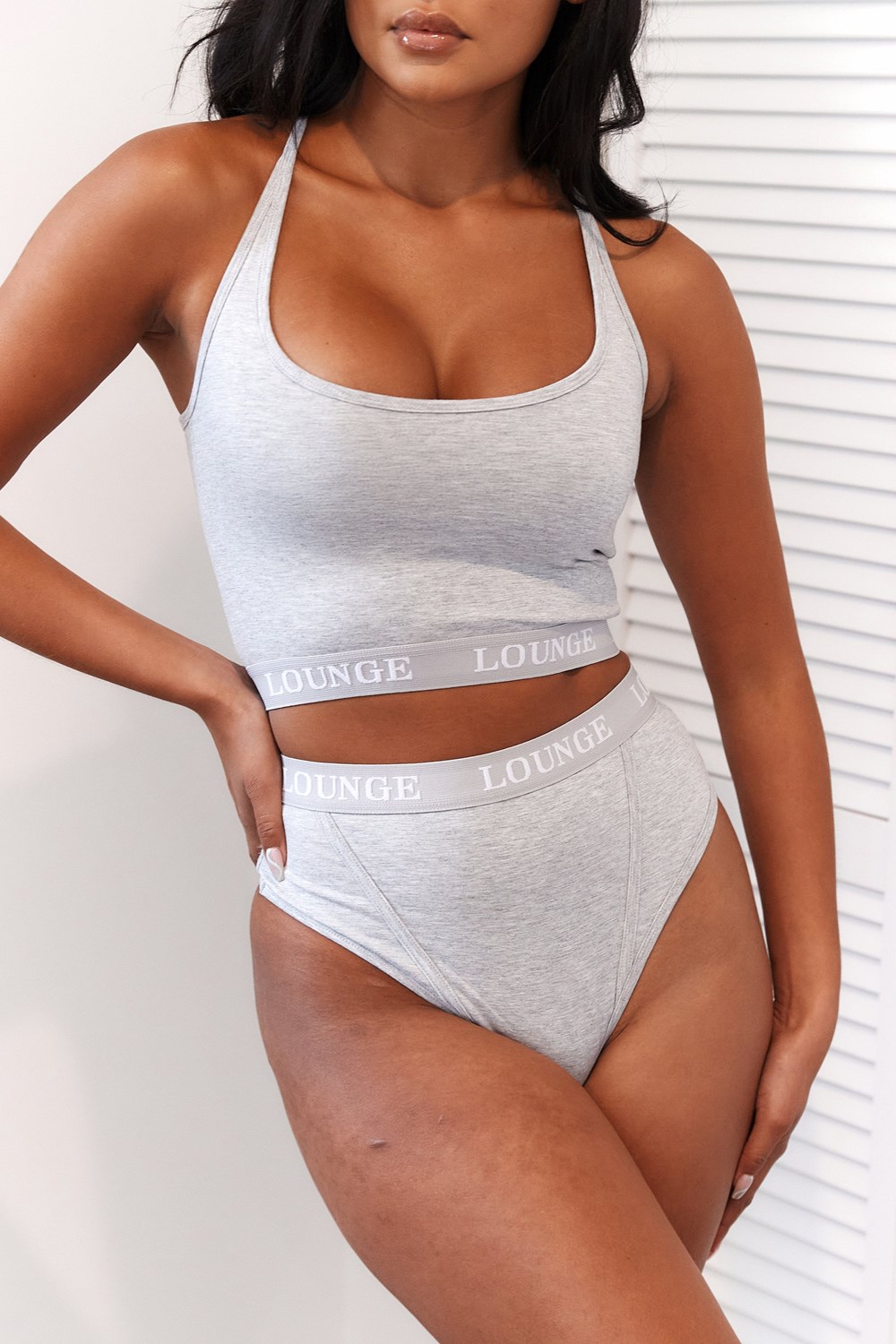 Lounge Underwear Bamboo Basic Bralette & String/Briefs Set Grå | CWPM-91052