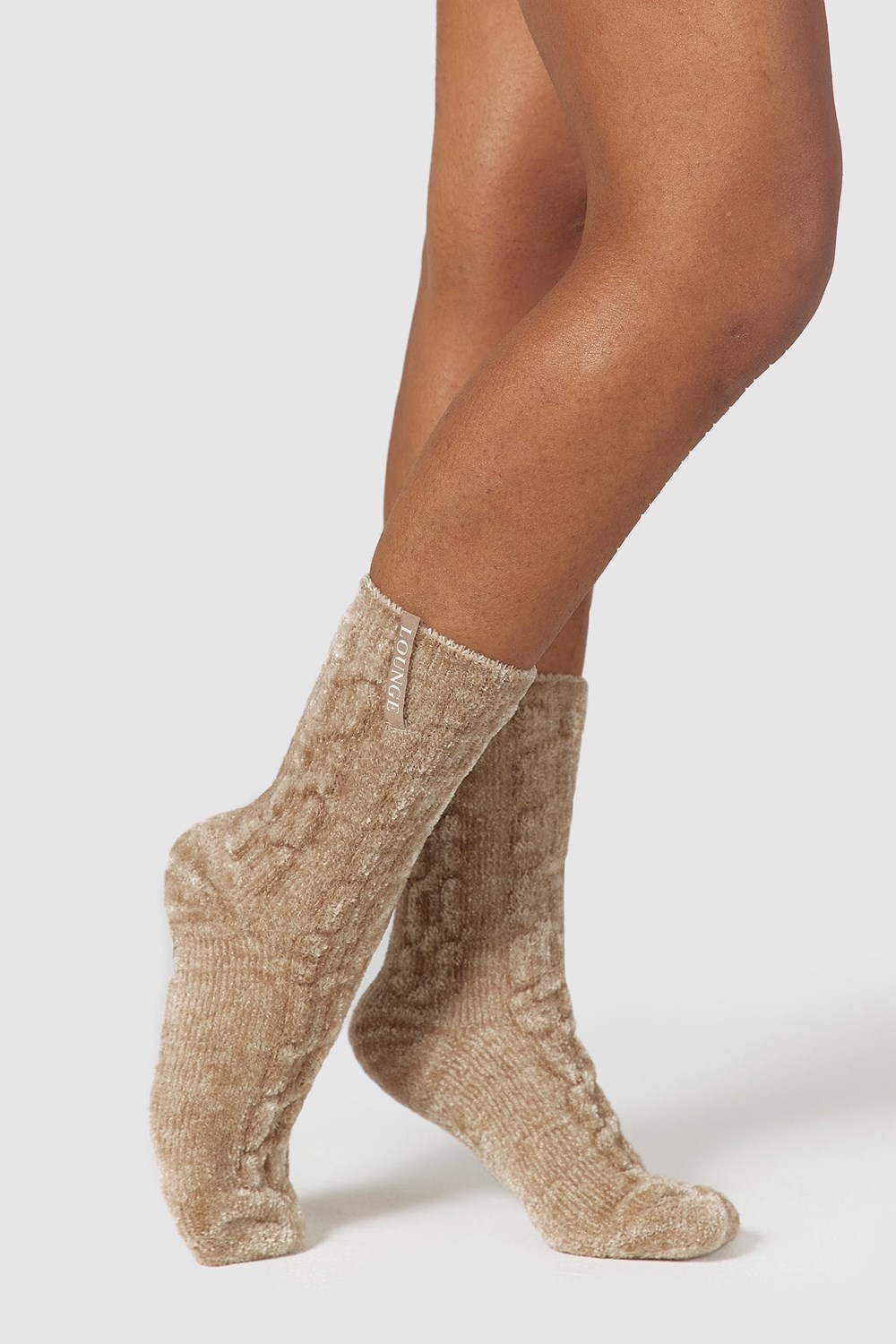 Lounge Underwear Chenille Stickad Socks Mink | GOQY-79480