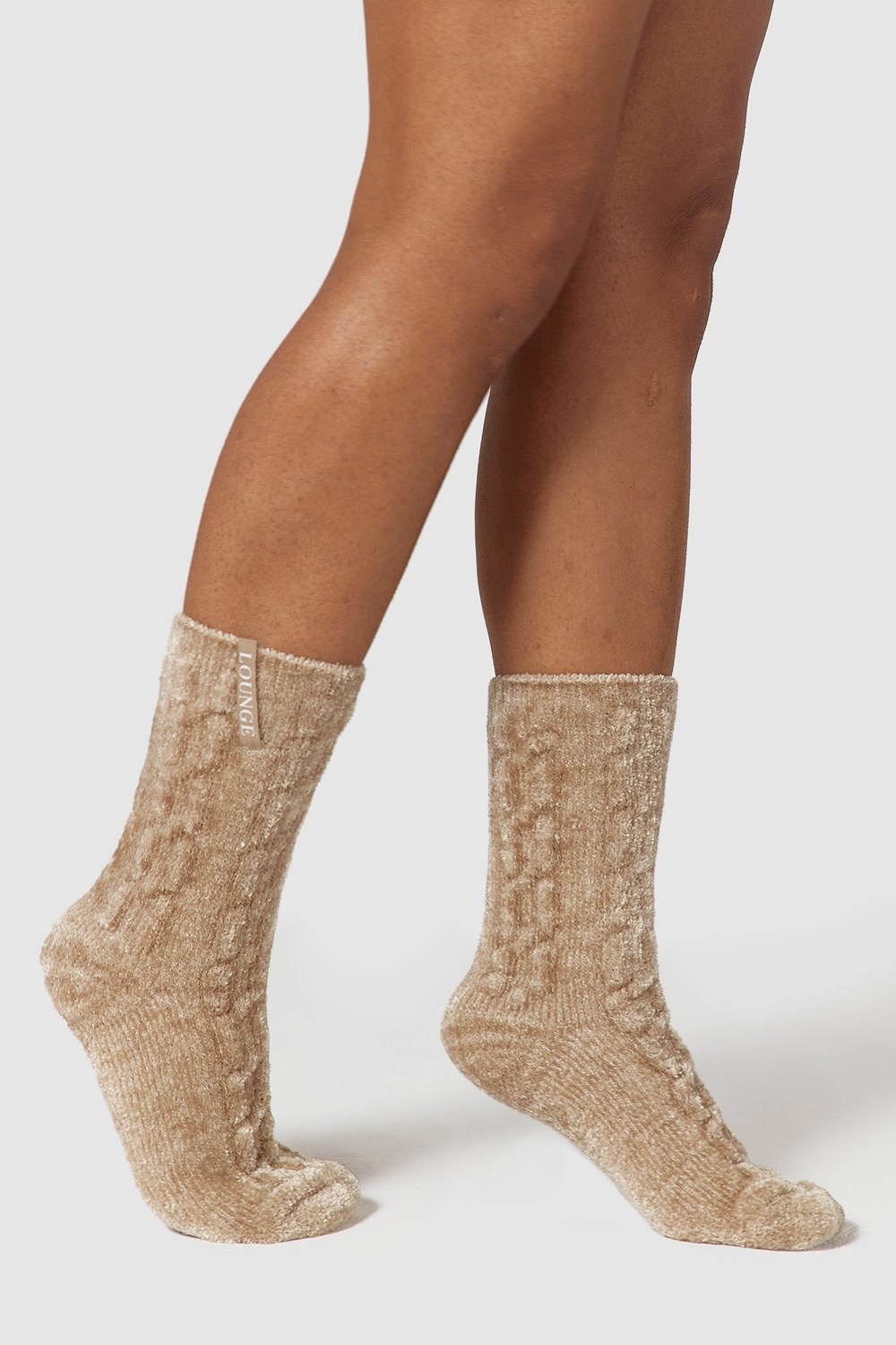 Lounge Underwear Chenille Stickad Socks Mink | GOQY-79480