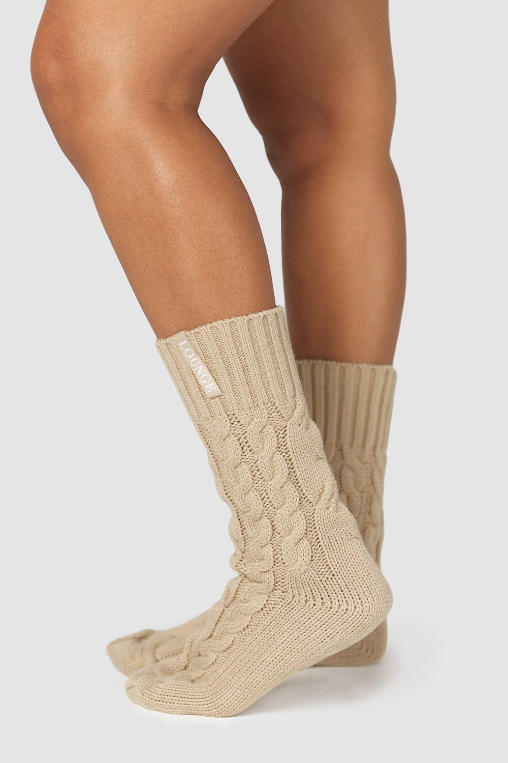 Lounge Underwear Cosy Stickad Socks Mink | APHS-15042