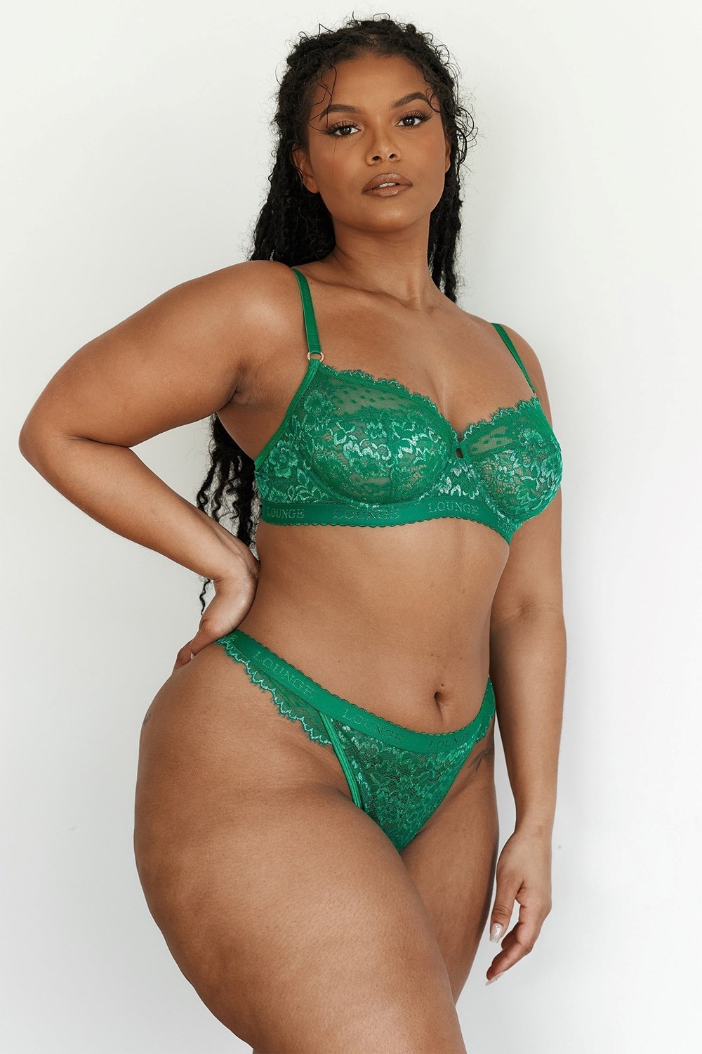 Lounge Underwear Desire Balcony Bra & String/Briefs Set Emerald | UFXY-48713