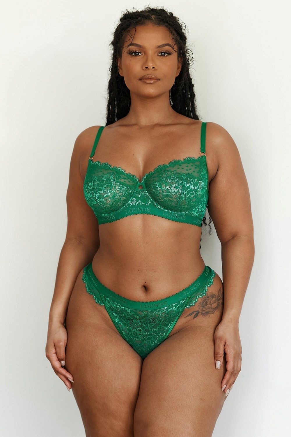 Lounge Underwear Desire Balcony Bra & String/Briefs Set Emerald | UFXY-48713