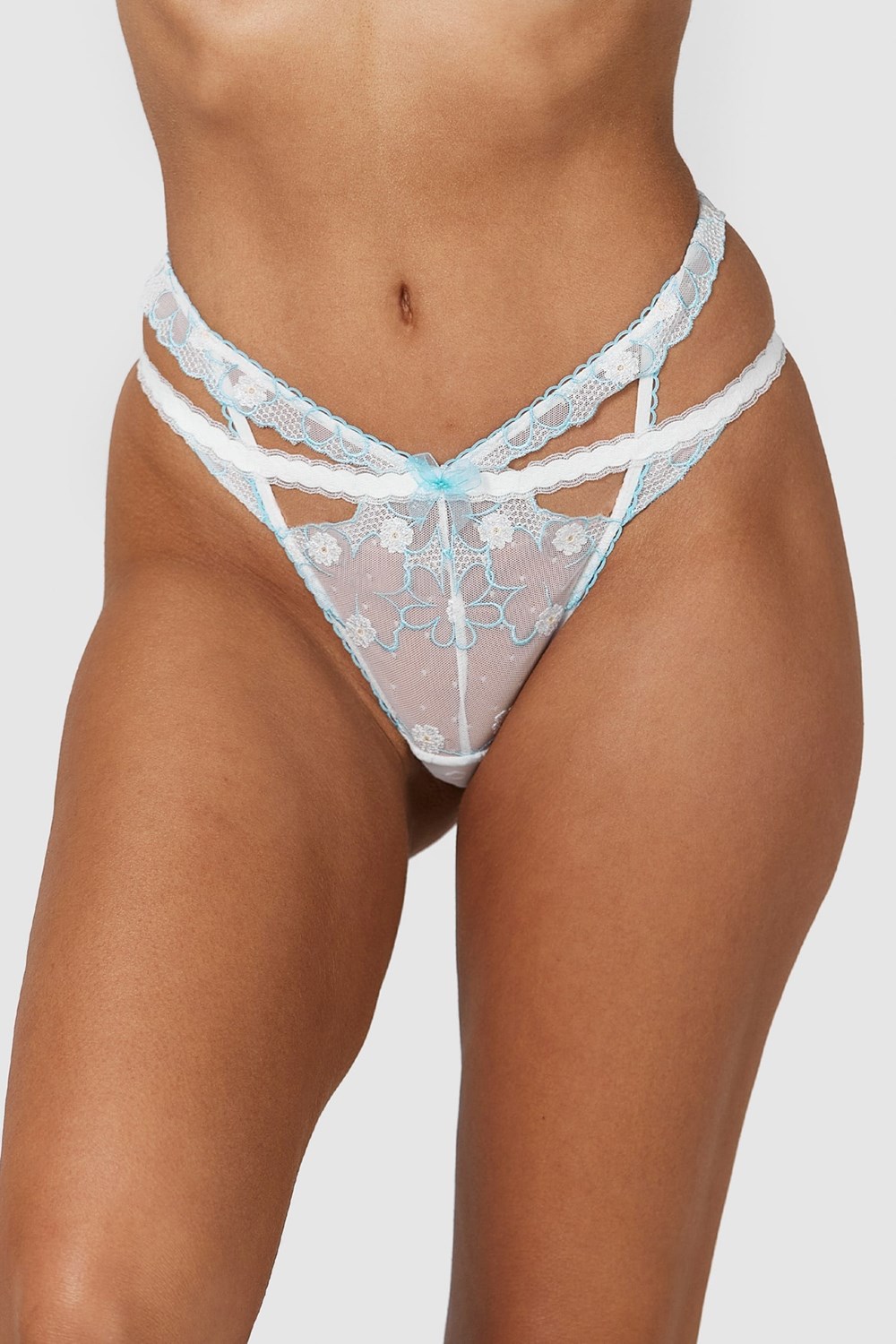 Lounge Underwear Fleur G-string Vita Blå | HMYQ-02493