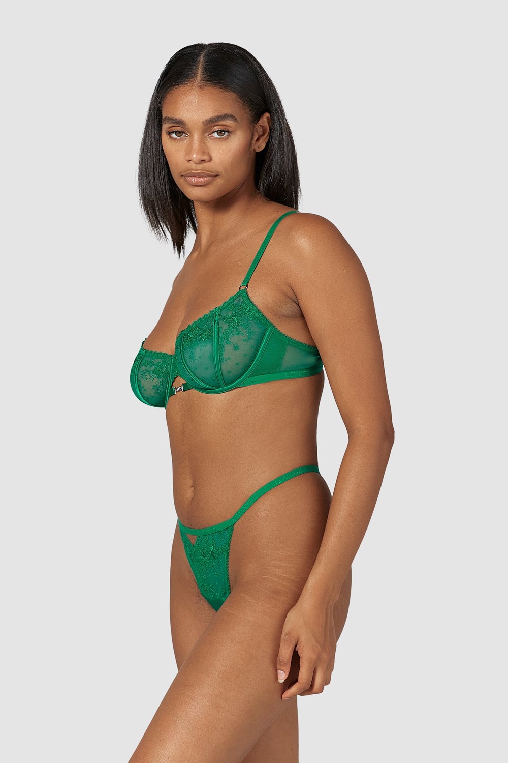 Flirt Balcony Bra & G-string/Briefs Set - Emerald – Lounge Underwear