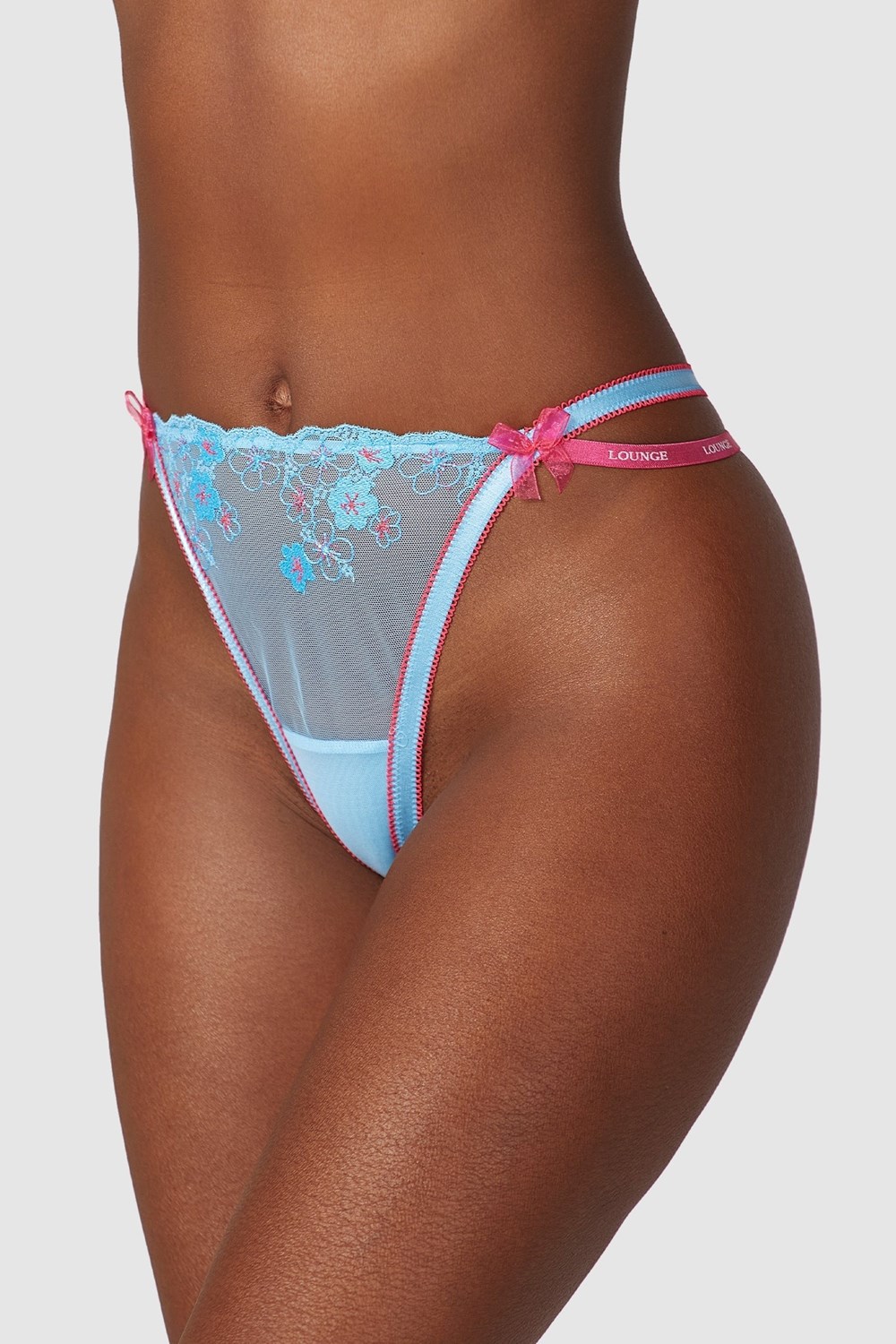 Lounge Underwear Floral Embroidered String Blå | HUTC-92684