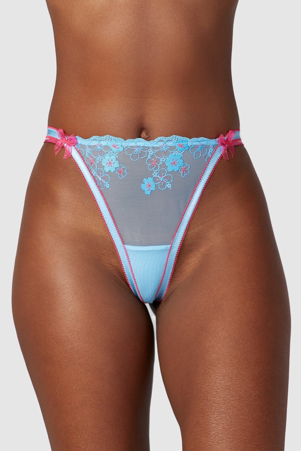 Lounge Underwear Floral Embroidered String Blå | HUTC-92684