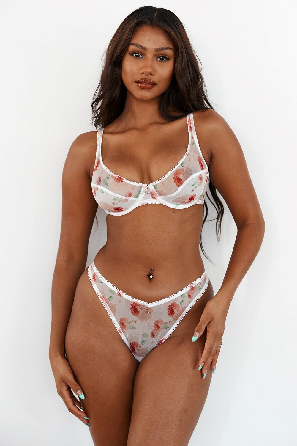 Lounge Underwear Floral Mesh Balcony Bra & String Set Vita | OLIJ-81304