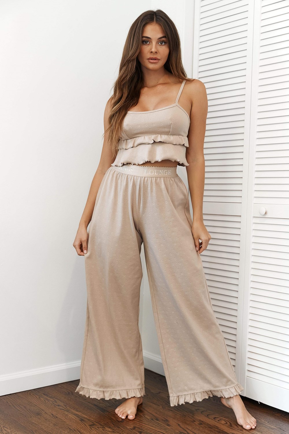 Lounge Underwear Frill Pajama Trousers Mink | QFGD-48026