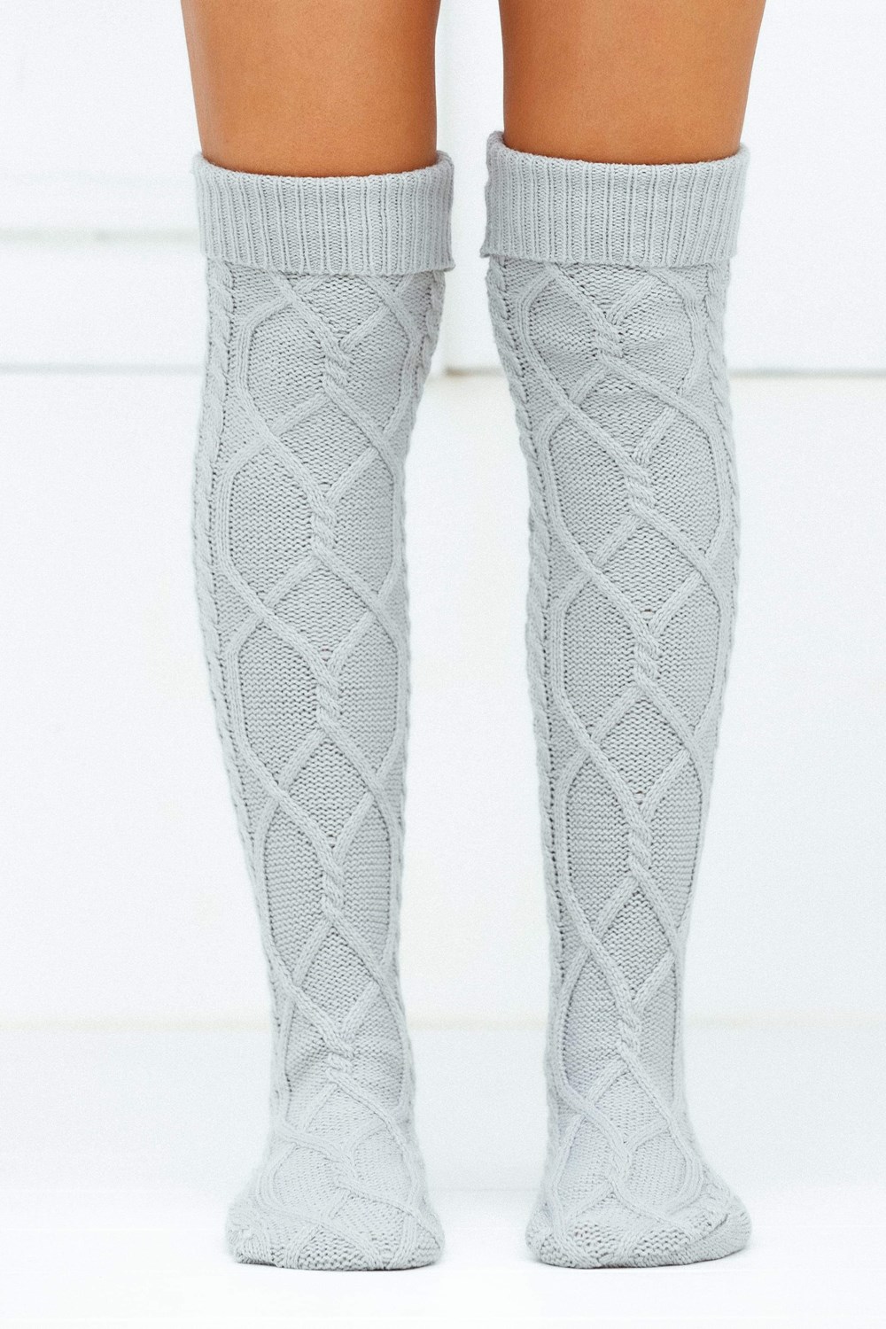 Lounge Underwear Knee-High Cosy Stickad Socks Grå | GMBW-51740