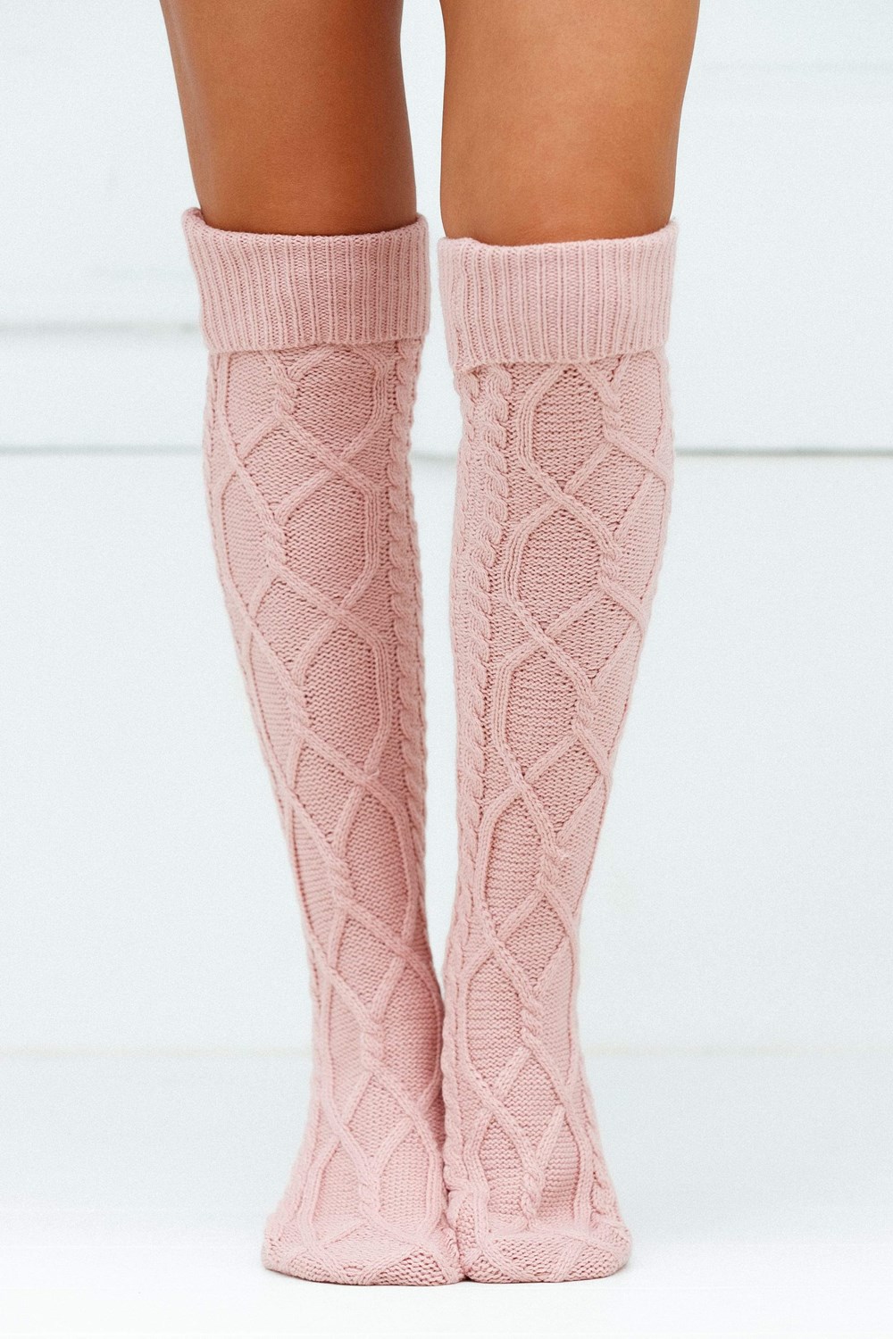 Lounge Underwear Knee-High Cosy Stickad Socks Rosa | NBKV-97821