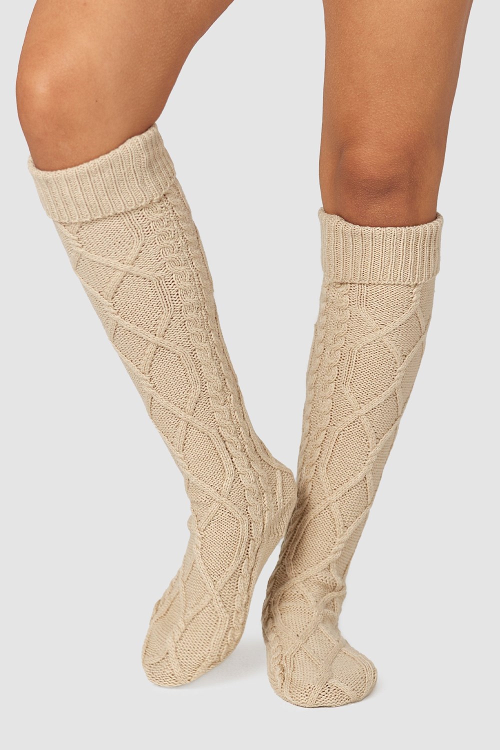 Lounge Underwear Knee-High Cosy Stickad Socks Mink | YVBD-84195