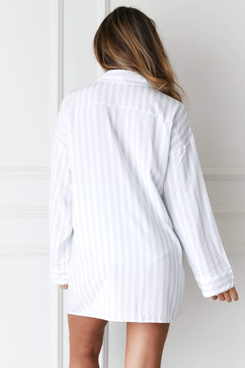 Lounge Underwear Pinstripe Oversized Pyjama Shirt & Briefs Set Frost | NBUC-62041