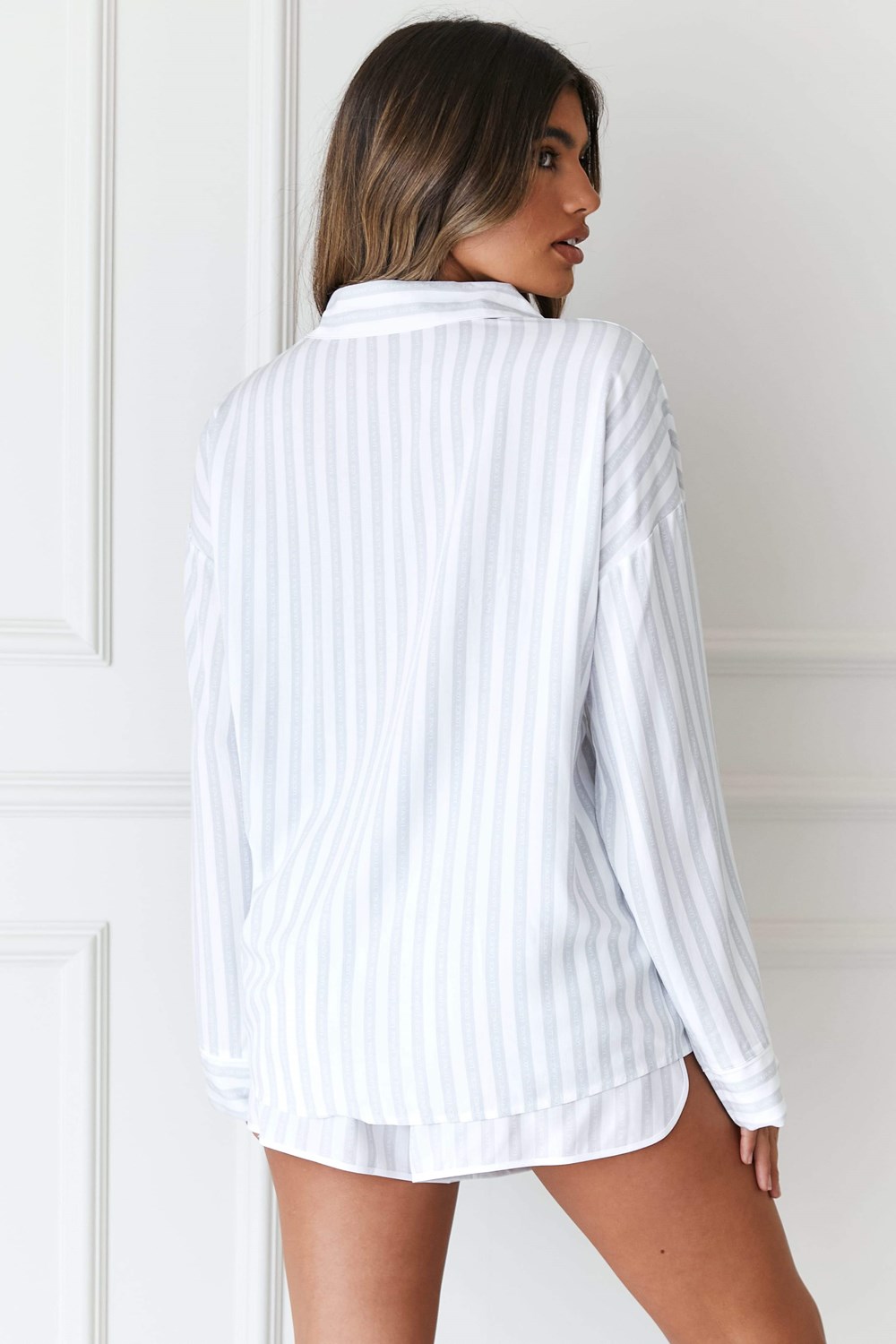 Lounge Underwear Pinstripe Pyjama Shirt & Shorts Set Frost | UVEL-89603