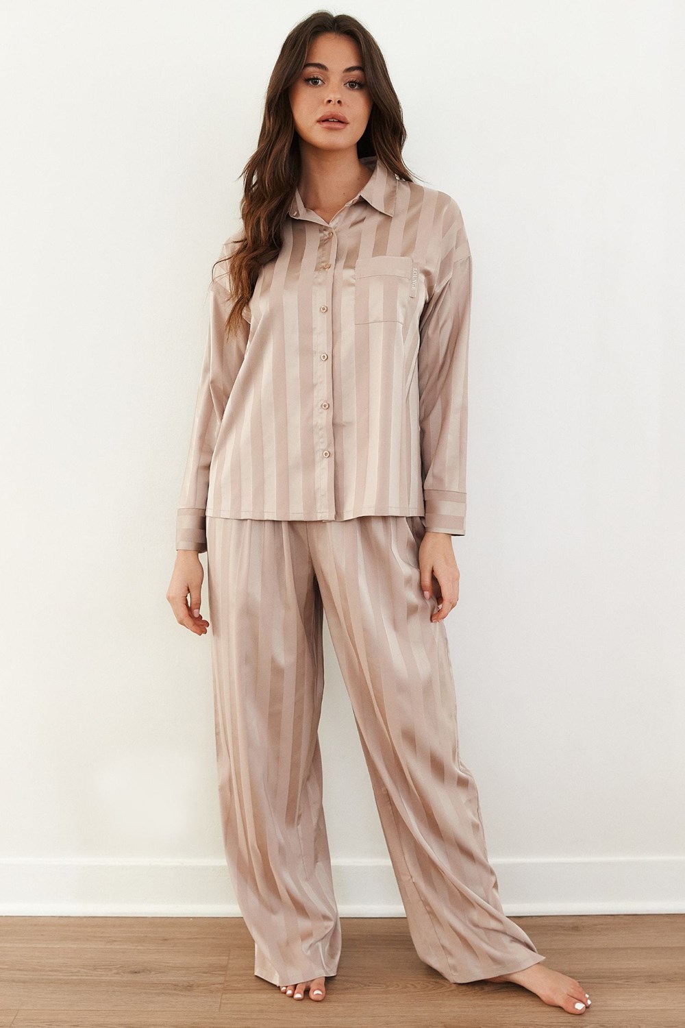 Lounge Underwear Randig Satin Pajama Trousers Mink | AFWC-97813