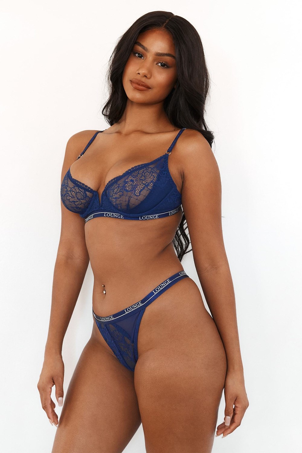 Lounge Underwear Royal Balcony Bra & String Set Marinblå | JAXS-51267