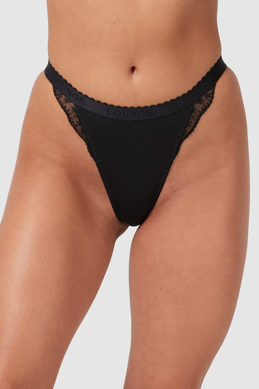 Lounge Underwear Räfflad String Svarta | USPY-81396