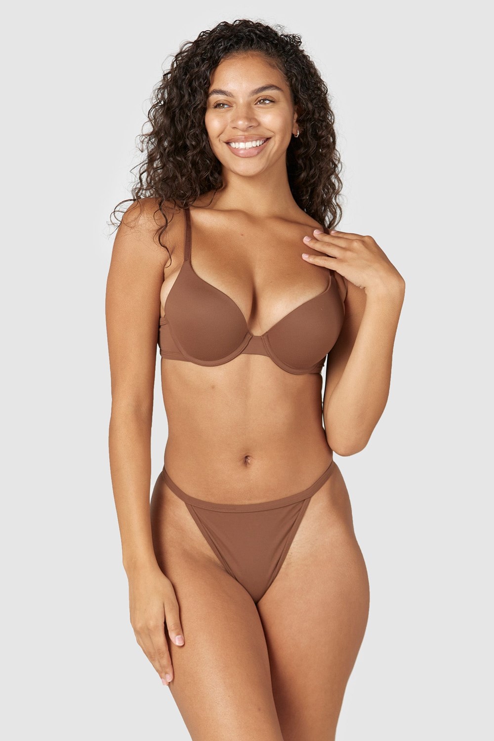 Lounge Underwear Sculpt Push-up T-shirt Bra & G-string/Briefs Set Chestnut | MWUS-08641