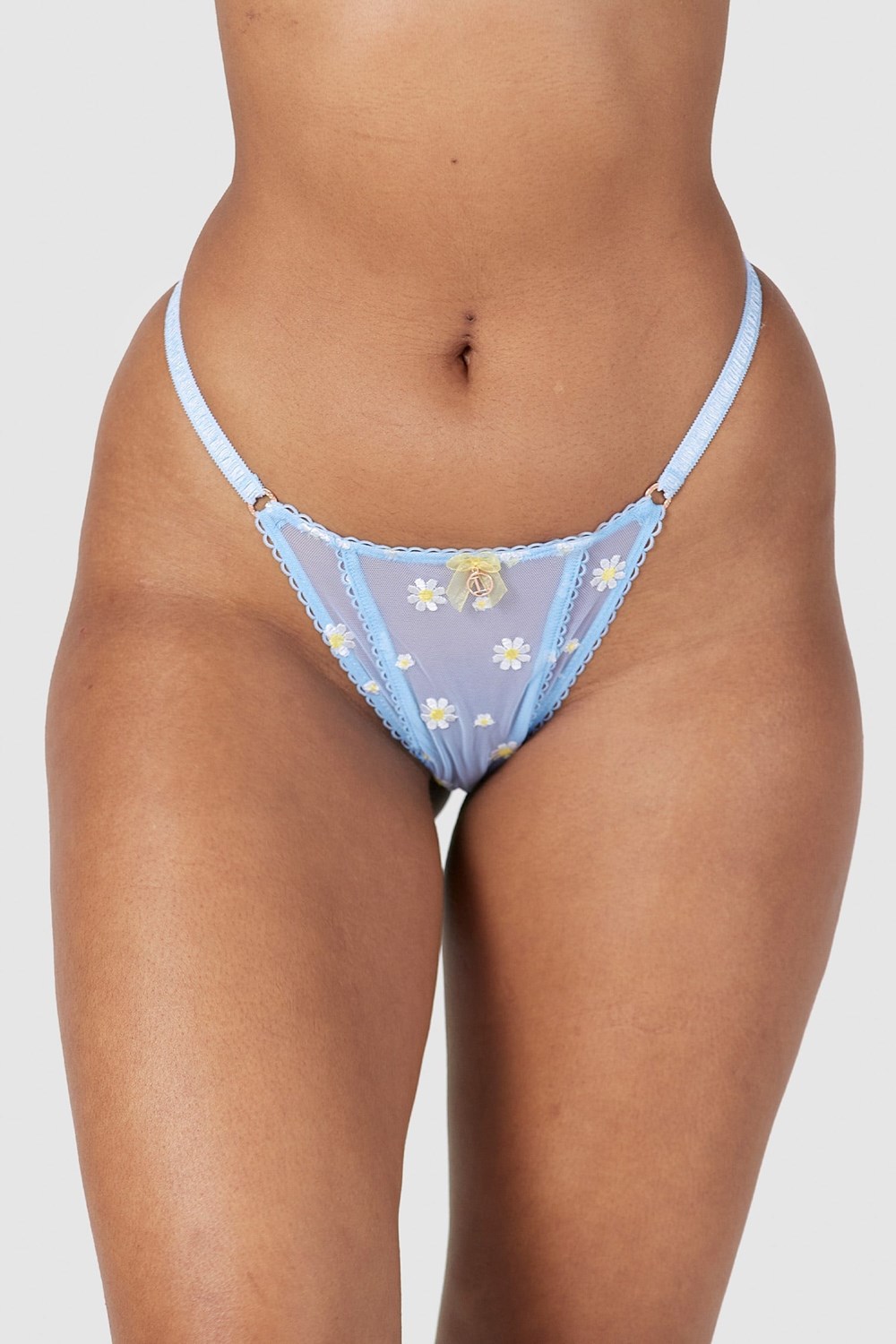 Lounge Underwear Sheer Floral String Blå | DXEI-32495