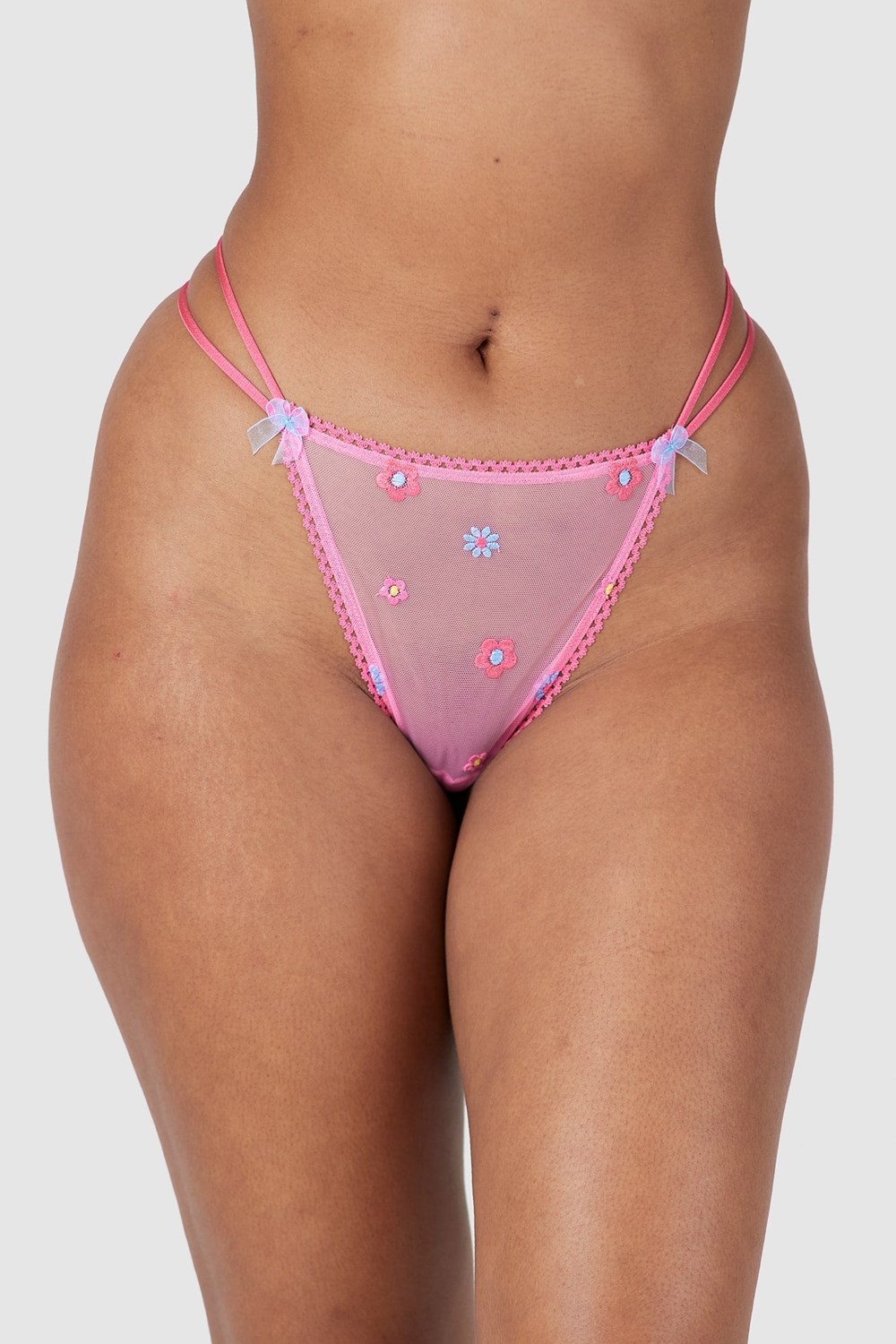 Lounge Underwear Sheer Floral String Rosa | LBDM-15823