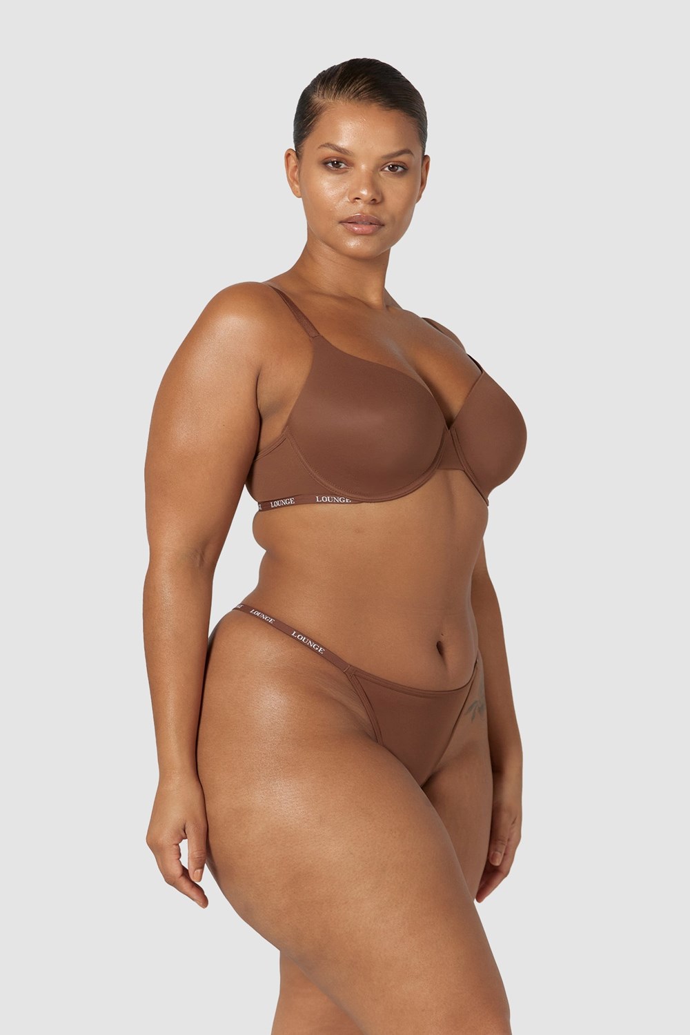 Lounge Underwear Smooth Klassiska T-shirt Bra & String/Briefs Set Chestnut | XHPE-14982