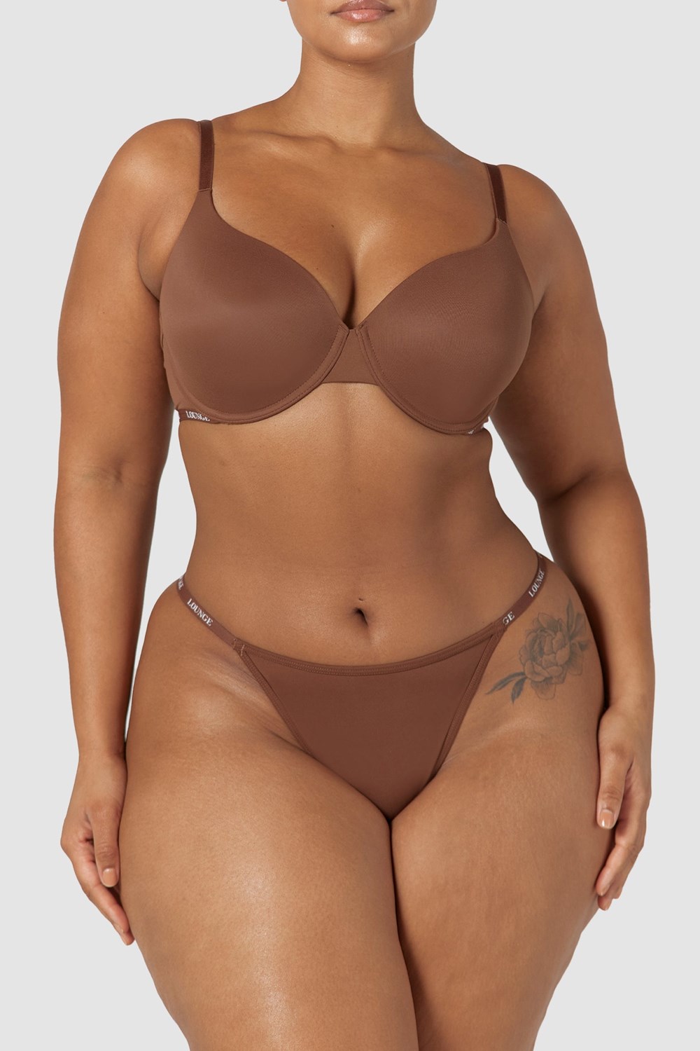 Lounge Underwear Smooth Klassiska T-shirt Bra & String/Briefs Set Chestnut | XHPE-14982