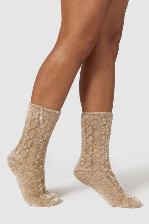 Lounge Underwear Chenille Stickad Socks Mink | GOQY-79480