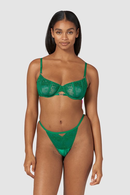 Lounge Underwear Flirt Balcony Bra & G-string/Briefs Set Emerald | RLHE-57610