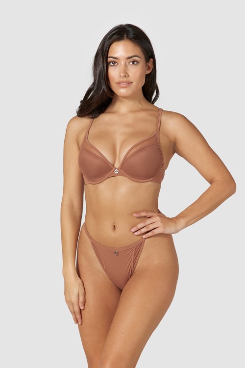 Lounge Underwear Klassiska Plunge T-shirt Bra & String/Briefs Set Mocha | UFIC-14579