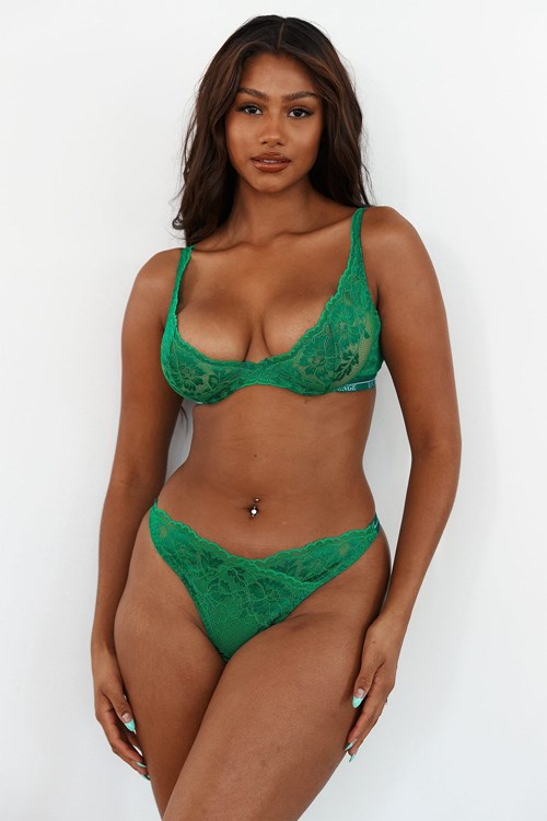 Lounge Underwear Luxe Balcony Bra & String/Briefs Set Emerald | FMXG-13952