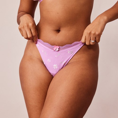 Lounge Underwear Räfflad Floral Triangle String Lavendel Rosa | LNYG-72948