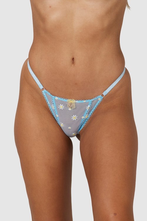 Lounge Underwear Sheer Floral String Blå | DXEI-32495