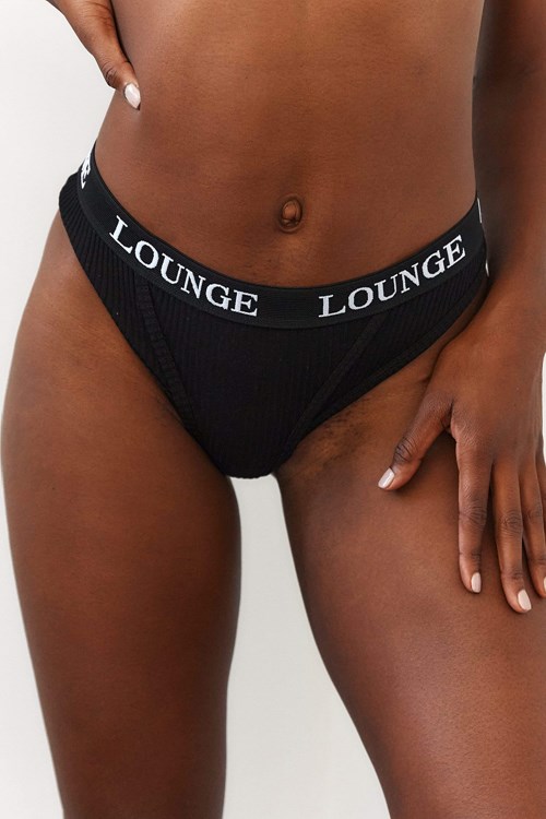 Lounge Underwear Ultra Bekvämlighet Räfflad String Svarta | NWPH-06853