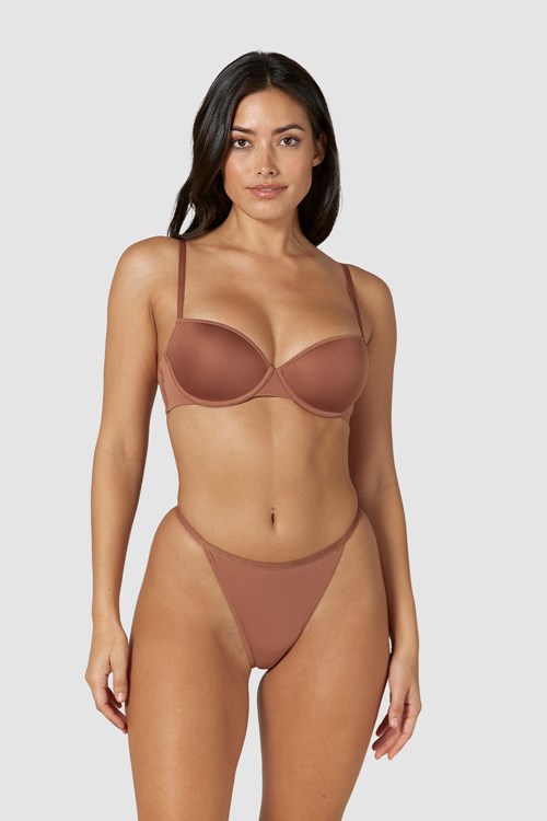 Lounge Underwear Your Everyday T-shirt Bra & String/Briefs Set Mocha | VLDZ-58193